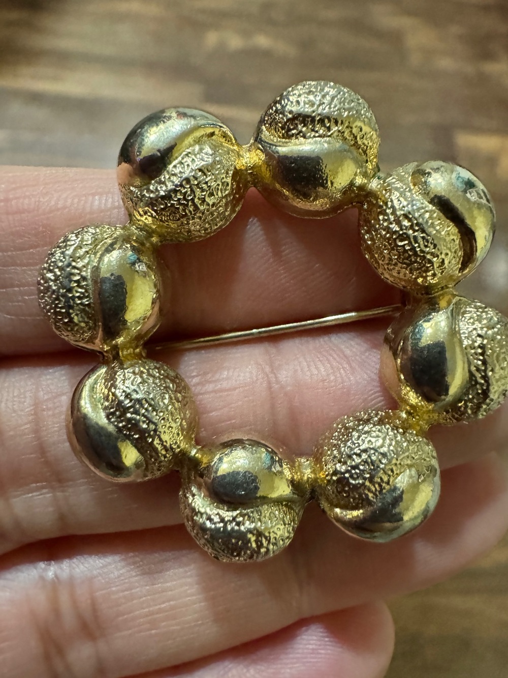 Vintage Coventry signed Gold-Tone Textured Ball Circle Brooch